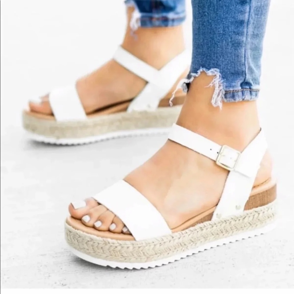 White buckle strap espadrille sandal